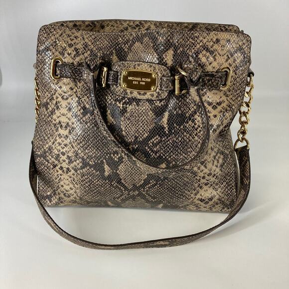 Michael Kors, large tan and black animal print shoulder bag - Picture 1 of 14